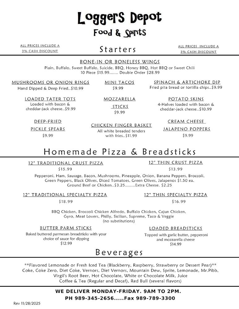 Logger's Depot Menu image 1
